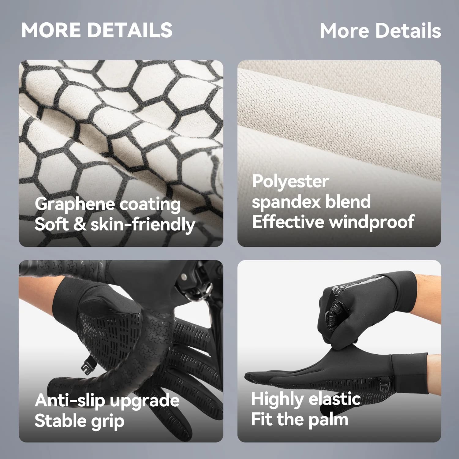 Gants de vélo hiver chauds coupe-vent en graphène avec écran tactile