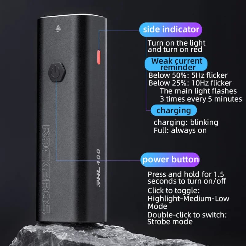 Éclairage vélo LED rechargeable Type-C 200LM-400LM