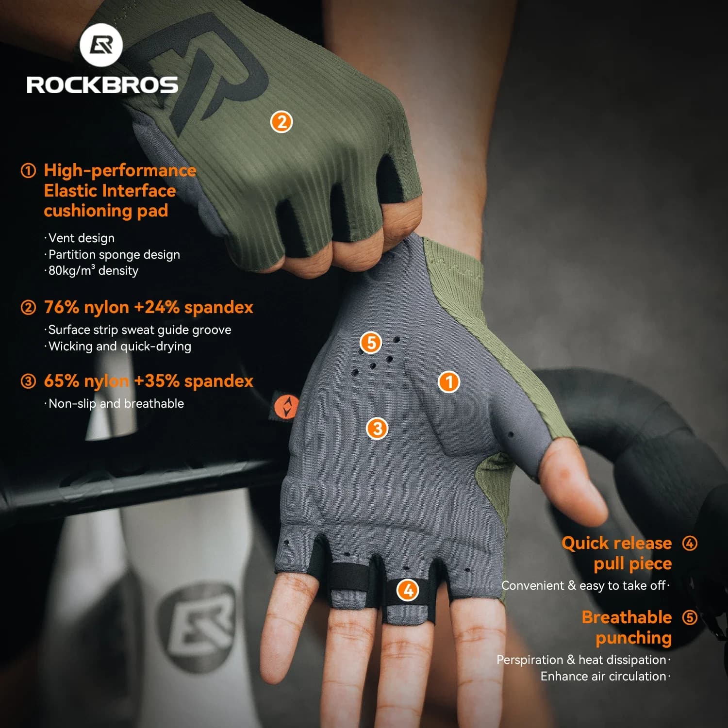 Gants de cyclisme légers et respirants à demi-doigts